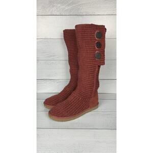Ugg Australia Women's Size 9 Burgundy Cardy Cardigan Sweater Knit Button Boots